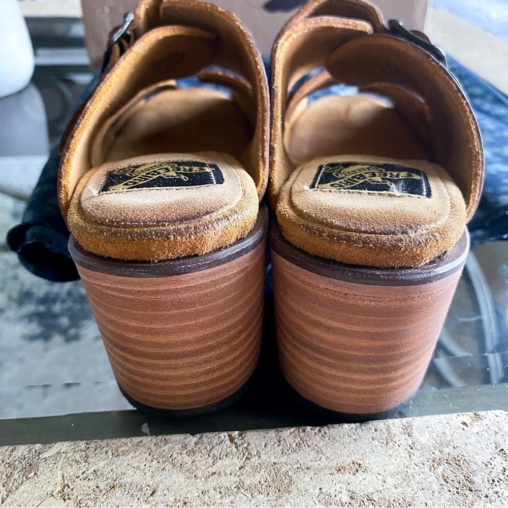 Freebird Shoes Caprice Leather Strappy Open-Toe Block-Heel Slide Cognac 8 GUC - Picture 8 of 10